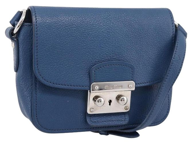 Miu Miu Shoulder Bag Leather Blue Silver Auth 201970A Silvery