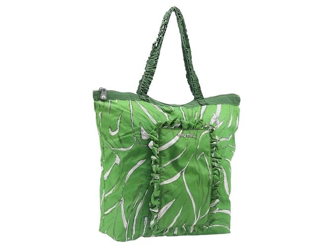Borsa Tote Miu Miu Nylon Green Silver Auth 200289A Argento Verde