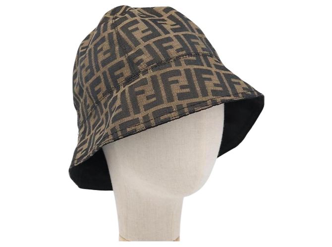 FENDI Zucca Canvas Bucket Hat Brown Black Auth 201009V