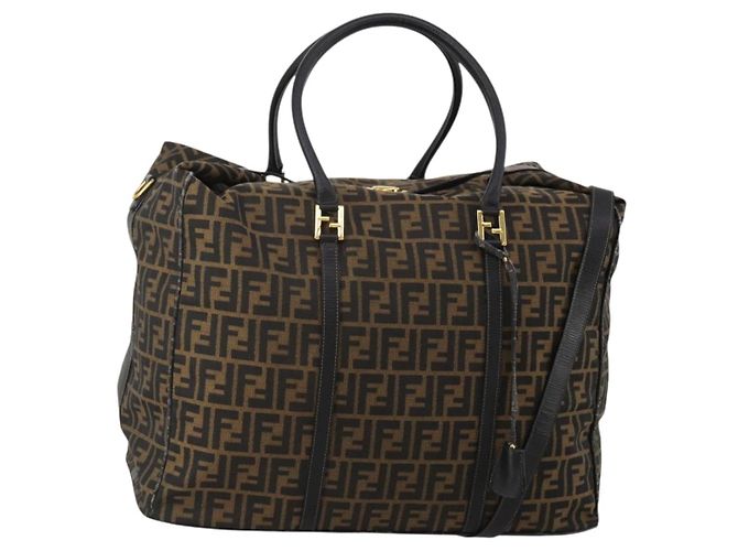 Borsa Boston FENDI Zucca Canvas 2way Nero Marrone Auth 199177