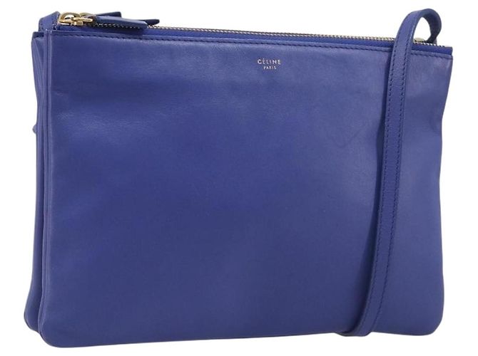 Céline Borsa a tracolla CELINE Trio in pelle blu e oro Auth 198751 D'oro