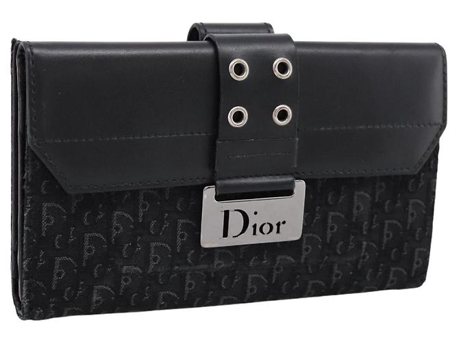 Cartera bifold Christian Dior Trotter Canvas Silver Black Auth bs37038 Negro Plata