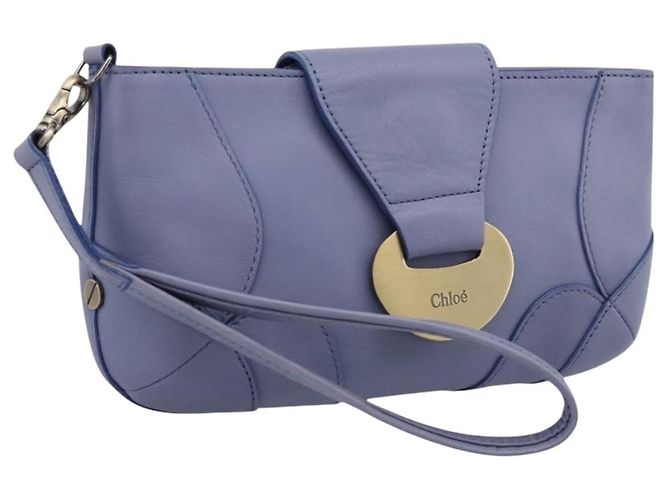 Chloé Borsa Clutch Chloe in Pelle Azzurro Oro Auth 201007A D'oro Blu chiaro