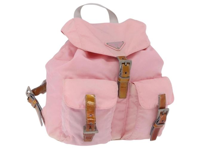 PRADA Backpack Nylon Pink Silver Auth 197051 Silvery