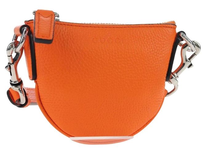 Bolsa de Ombro Micro Logo GUCCI em Couro Orange Silver 821831 Auth 200280V Prata Laranja