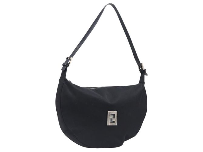 Borsa a tracolla FENDI Nylon Nero Argento Auth 200978