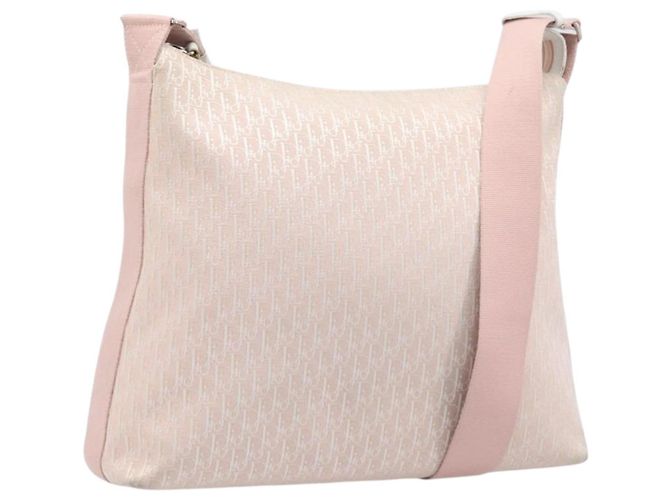 Borsa a tracolla Christian Dior Trotter Canvas Rosa Argento Auth bs36839