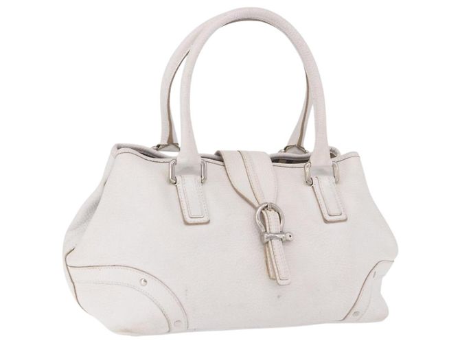Borsa a mano BURBERRY in pelle bianca e argento Auth 202261 Bianco
