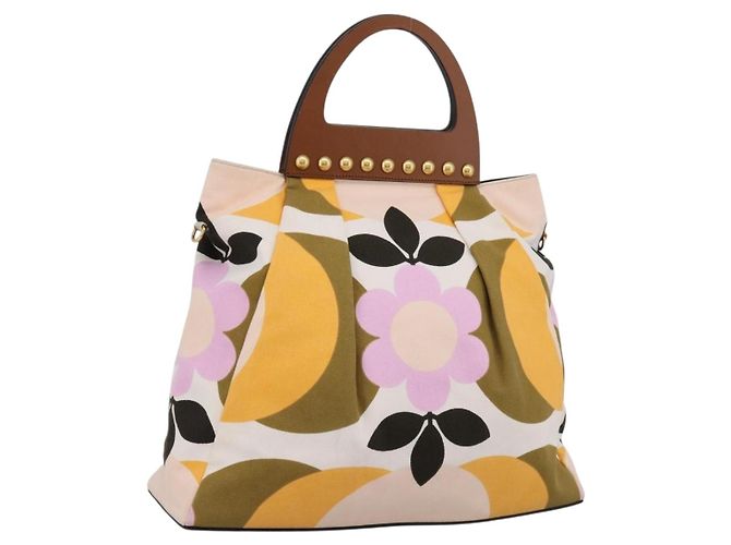 Borsa a mano Miu Miu Canvas Multicolor Gold Tone Auth 200355A Multicolore