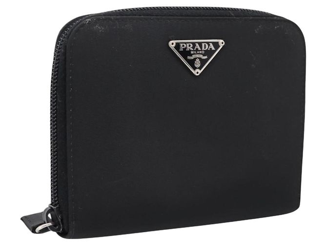 PRADA Bifold Wallet Nylon Black Silver Auth bs36914 Silvery