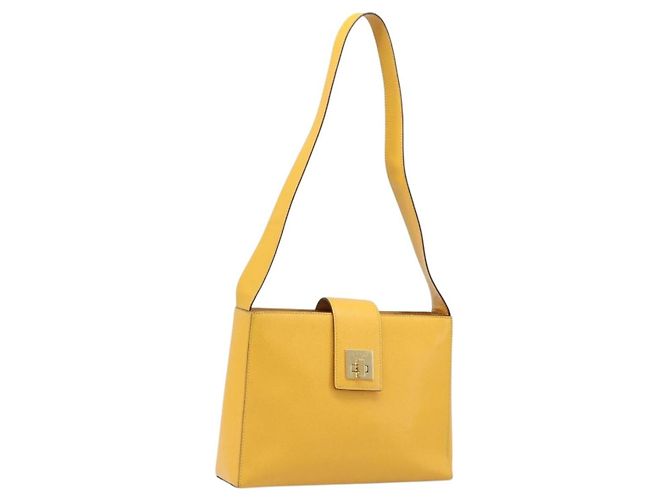 Céline Borsa a tracolla CELINE Turn Lock PVC Canvas Yellow Gold Auth am12556V D'oro Giallo