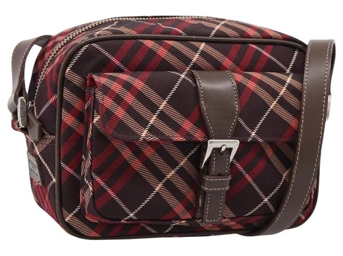 Bolsa de Ombro BURBERRY Nova Check Blue Label em Lona Vermelha e Prata Auth 201971A Vermelho