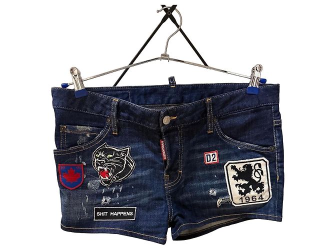 Dsquared2 Caten Twins Patch Denim Shorts Black White Blue