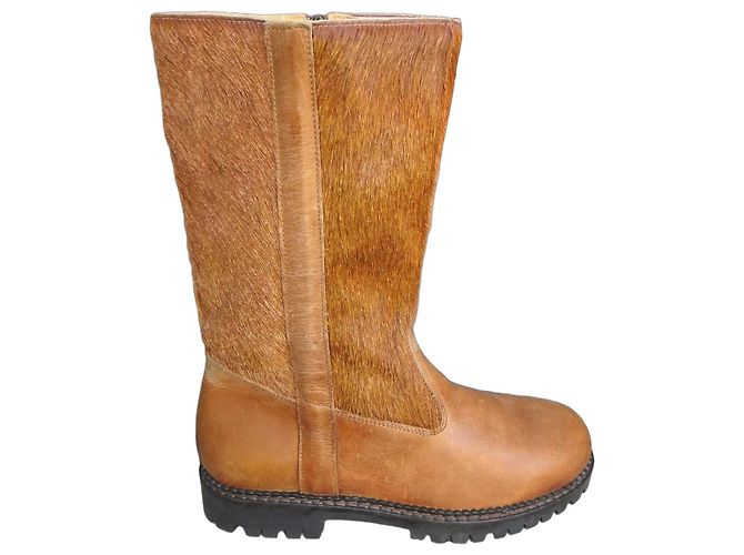 Autre Marque Botas de cano médio Maze em couro e pelo de pônei castanho Marrom