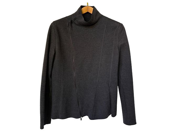 Autre Marque BORGO 21 Grey Wool and Cashmere Asymmetric Zip Jacket