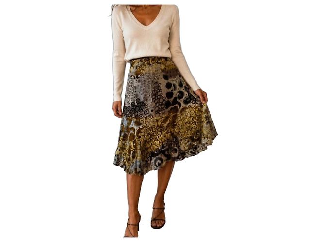 Saia midi Corinne Sarrut estampada Marrom Multicor Amarelo