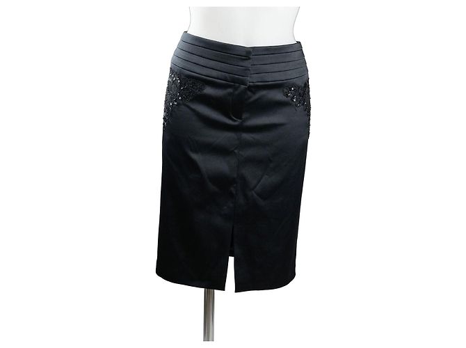 Dolce & Gabbana schwarzer Satinrock mit Spitze und Pailletten