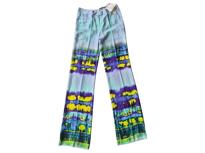 Pantaloni larghi in seta MSGM con stampa tie-dye multicolore Blu Verde Porpora Giallo