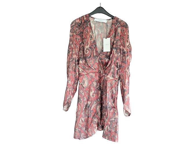 Vestido estampado Iro em seda e viscose Preto Branco Vermelho