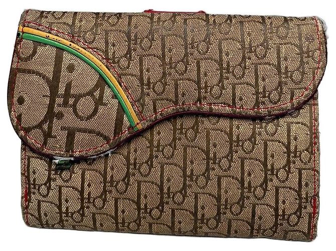 Vintage Dior Monogram Canvas Flap Wallet Brown Red