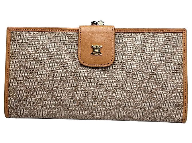 Triomphe Céline Vintage Celine Monogram Canvas Bifold Wallet Beige Brown