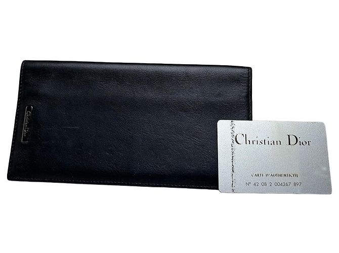 Vintage Dior Smooth Leather Bifold Wallet Black Silver