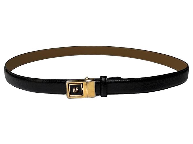 Vintage Givenchy Textured Leather Belt Black Gold