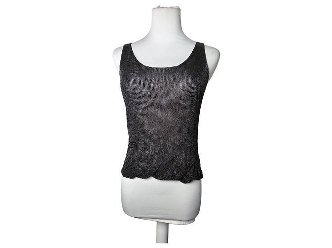 Vintage Issey Miyake ärmelloses Top Black Silver S Schwarz