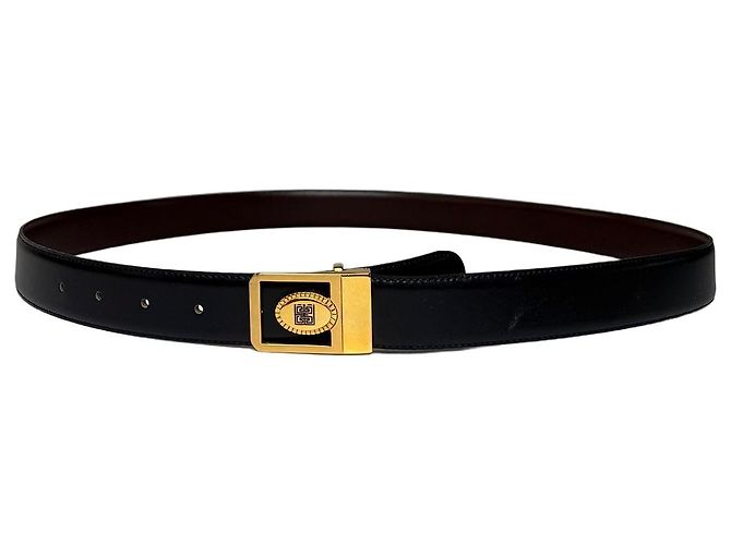 Vintage Givenchy Ledergürtel Schwarz Goldene Schnalle