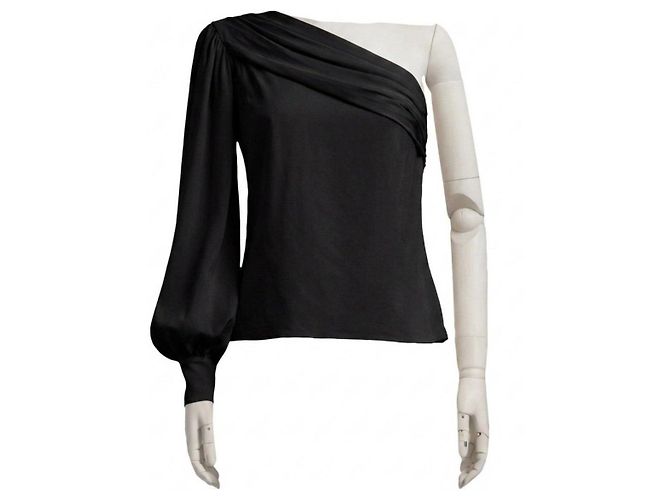 Top monospalla in seta nera Chanel Nero