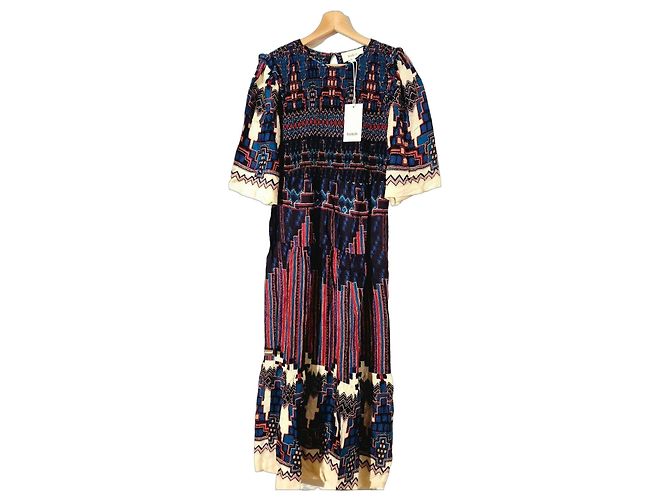 Ba&Sh Maxikleid mit geometrischem Print Weiß Rot Blau