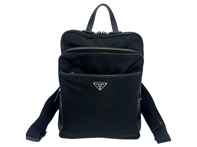 Saffiano Mochila Prada de nailon Tessuto con logotipo triangular metálico Negro