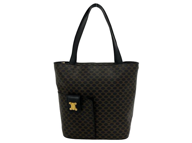 Céline Celine Macadam Blazon Triomphe Pattern Leder Tote Bag Braun Schwarz