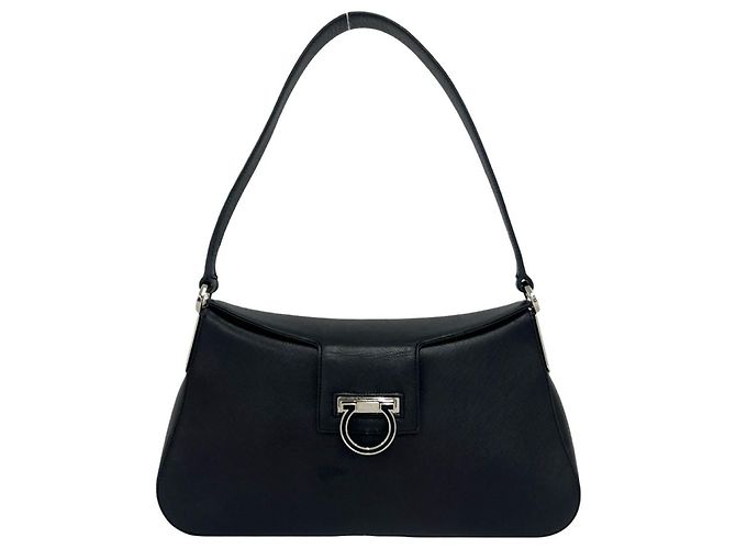 Gancini Borsa in pelle nera Salvatore Ferragamo Nero