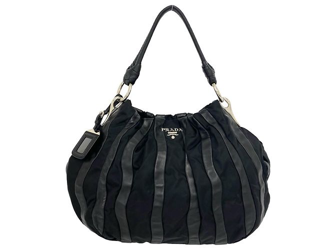 Prada Schulter-Tote-Bag aus schwarzem Leder und Nylon