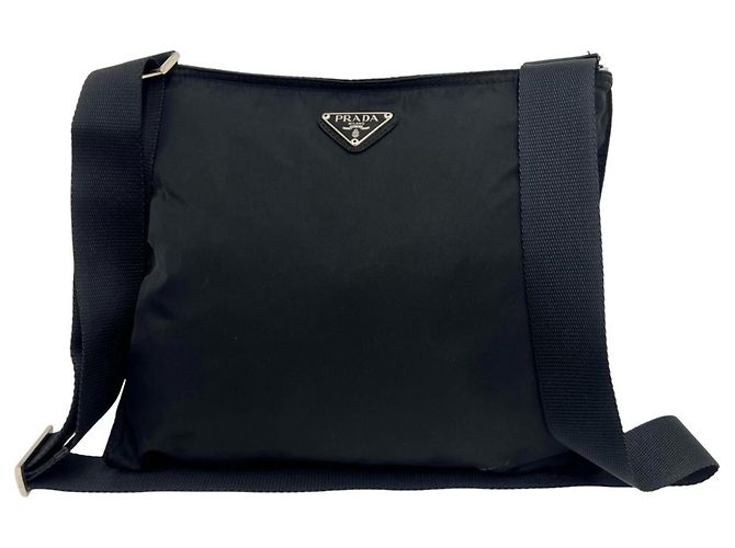 Prada Triangle Logo Hardware Nylon Shoulder Bag Black