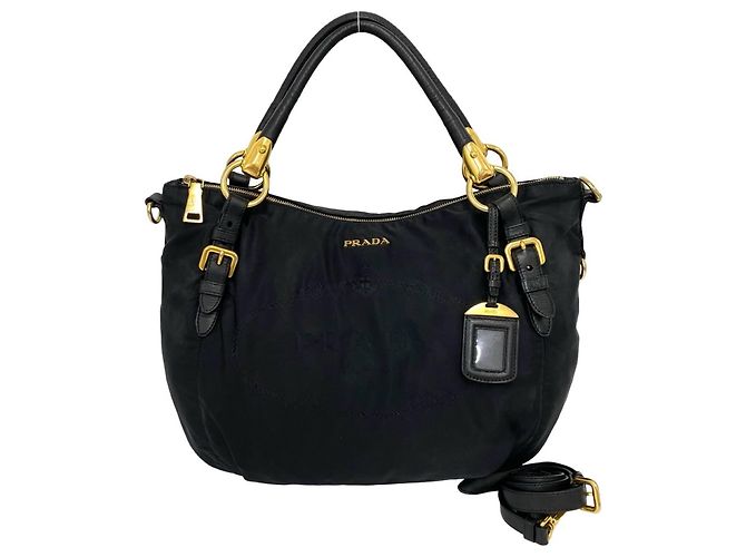 Tote Bolsa em nylon Tessuto e couro com logo Prada Preto