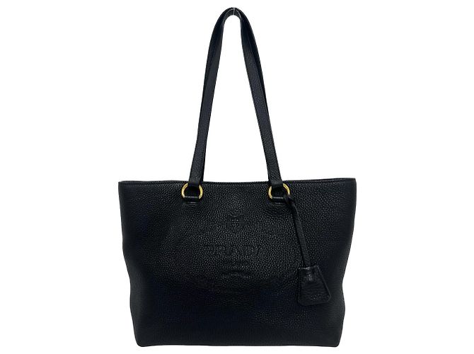 Prada Embossed Logo Leather Tote Bag Black