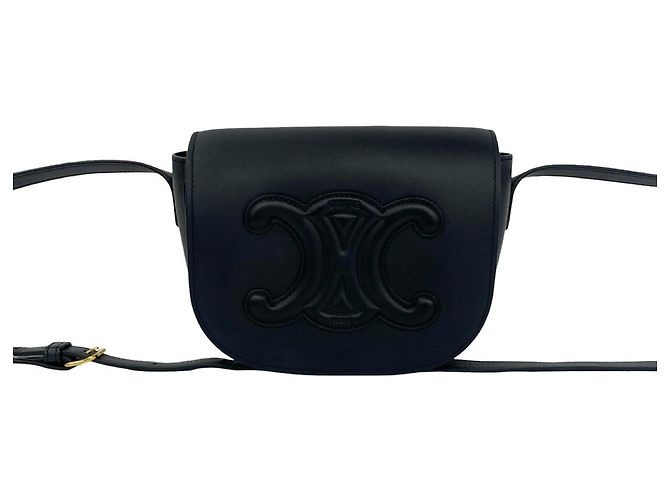 Céline Borsa a tracolla in pelle Celine Folco Triomphe Logo Nero