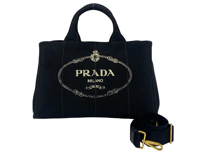 Tote Sac à épaule Prada Canapa en toile avec logo triangle métallique Noir