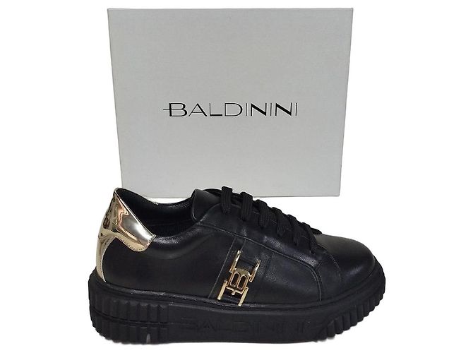 Zapatillas Baldinini Cuero Negro y Dorado