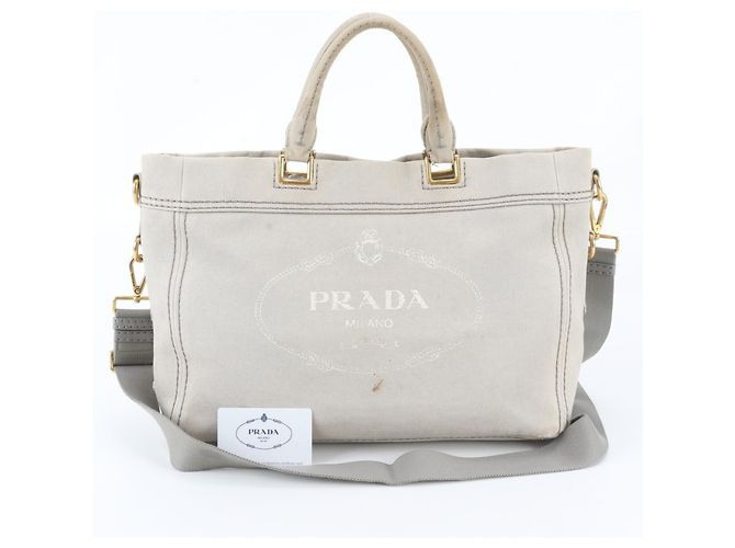 Bolsa de Ombro 2-Way Prada Canapa BN2069 em Denim e Couro Cinza