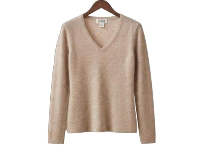 Autre Marque Beiger Kaschmirpullover V-Ausschnitt