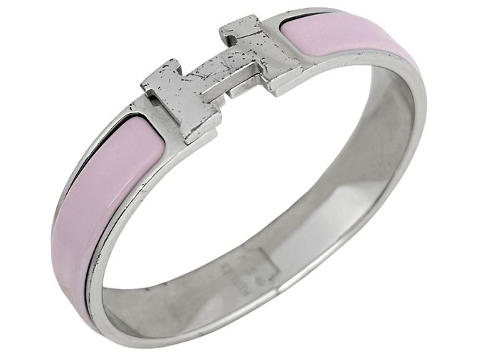 Hermès Hermes Clic H Bangle Enamel Bracelet Silvery Pink