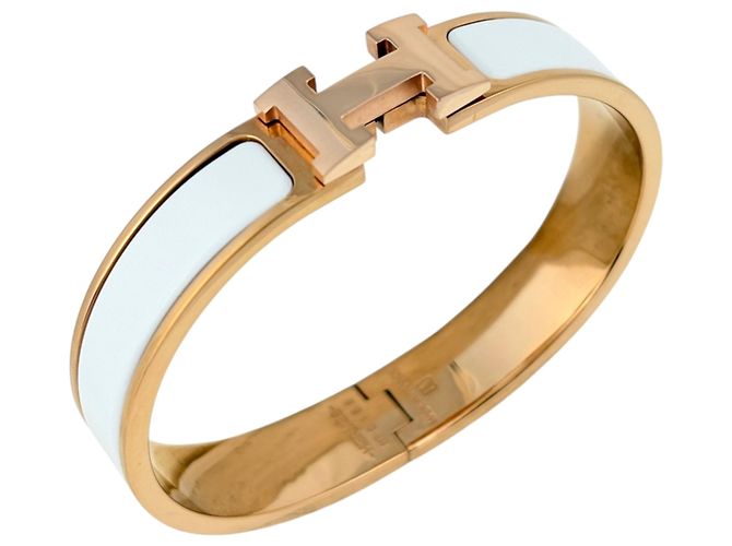 Hermès Bracelet Jonc Émaillé Hermes HERMES Clic H Blanc Doré