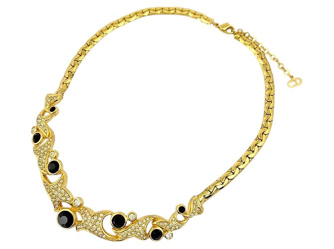 Collana girocollo Christian Dior placcata oro con strass D'oro