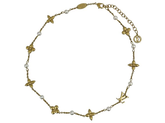 Colar de Pérolas Sintéticas e Ouro Louis Vuitton Louisa GP Dourado