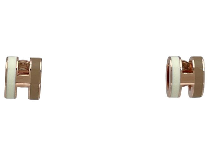 Hermès Boucles d'oreilles Hermes Mini Pop H Blanc Doré