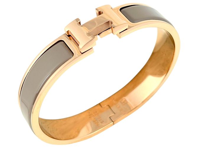 Hermès Bracelet Jonc Émaillé Hermes HERMES Clic H Marron Doré