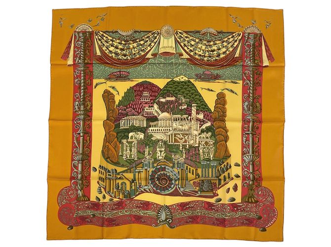 Hermès Lenço de seda Hermes Carre 90 L'ATLANTIDE Multicor Laranja